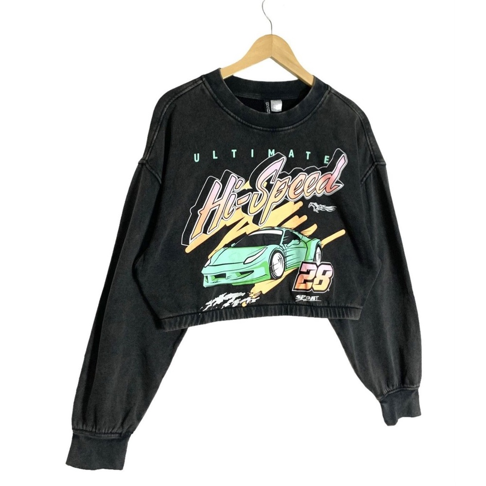 H&M Divided Black Ultimate Hi Speed Car Hot Rod Graphic Crewneck Womens S
